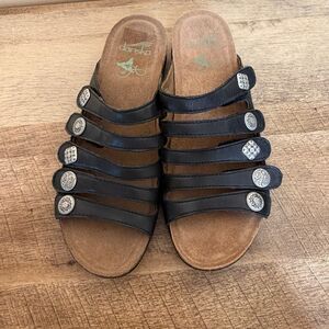 Dansko Women's 39 US 8.5/9 Black Leather Janie Slide Sandal shoes Strappy